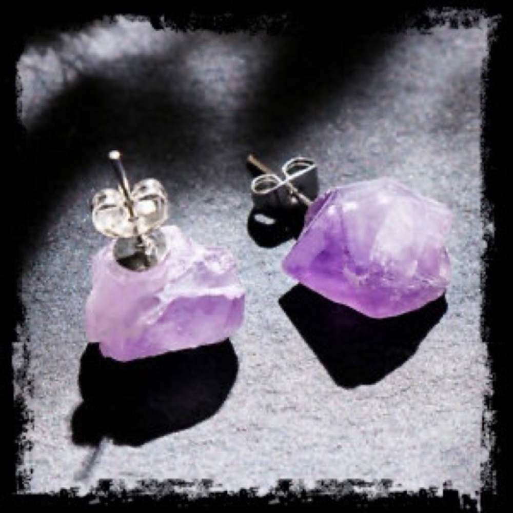 🆕 Pure Raw Amethyst S925 Sterling Stud Earrings - Picture 2 of 11
